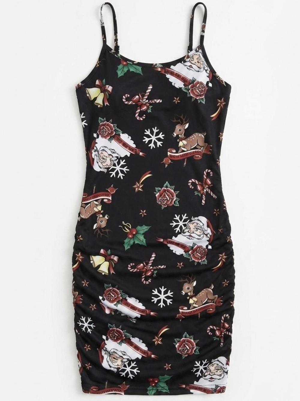 Urban Heritage Christmas Tattoo Art Ruched Dress Tween Size Small Festive
